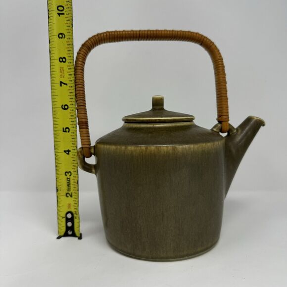 1950s Palshus Frode Bahnsen Danish Pottery Teapot Set Green Signed DLS 1186 - Picture 11 of 16